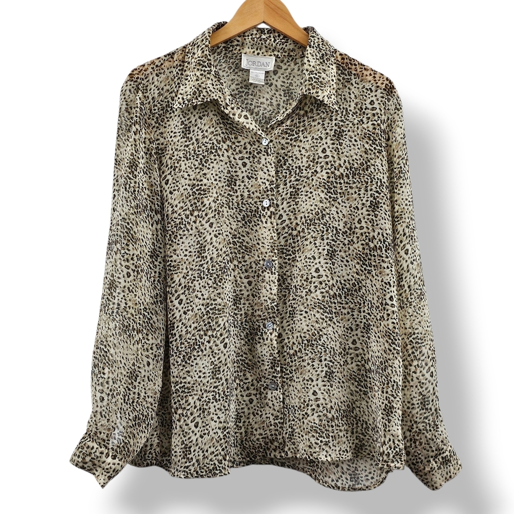 Vintage 90's‎ Jordan Animal Print Button Down Shirt Black Tan Cream Lightweight